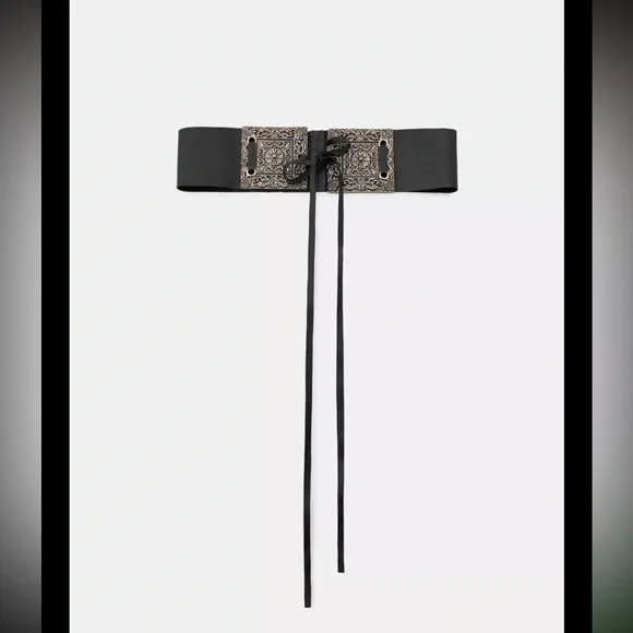 Zara limited edition 100% LEATHER WIDE BELT WITH HEWN BUCKLE - Picture 2 of 5